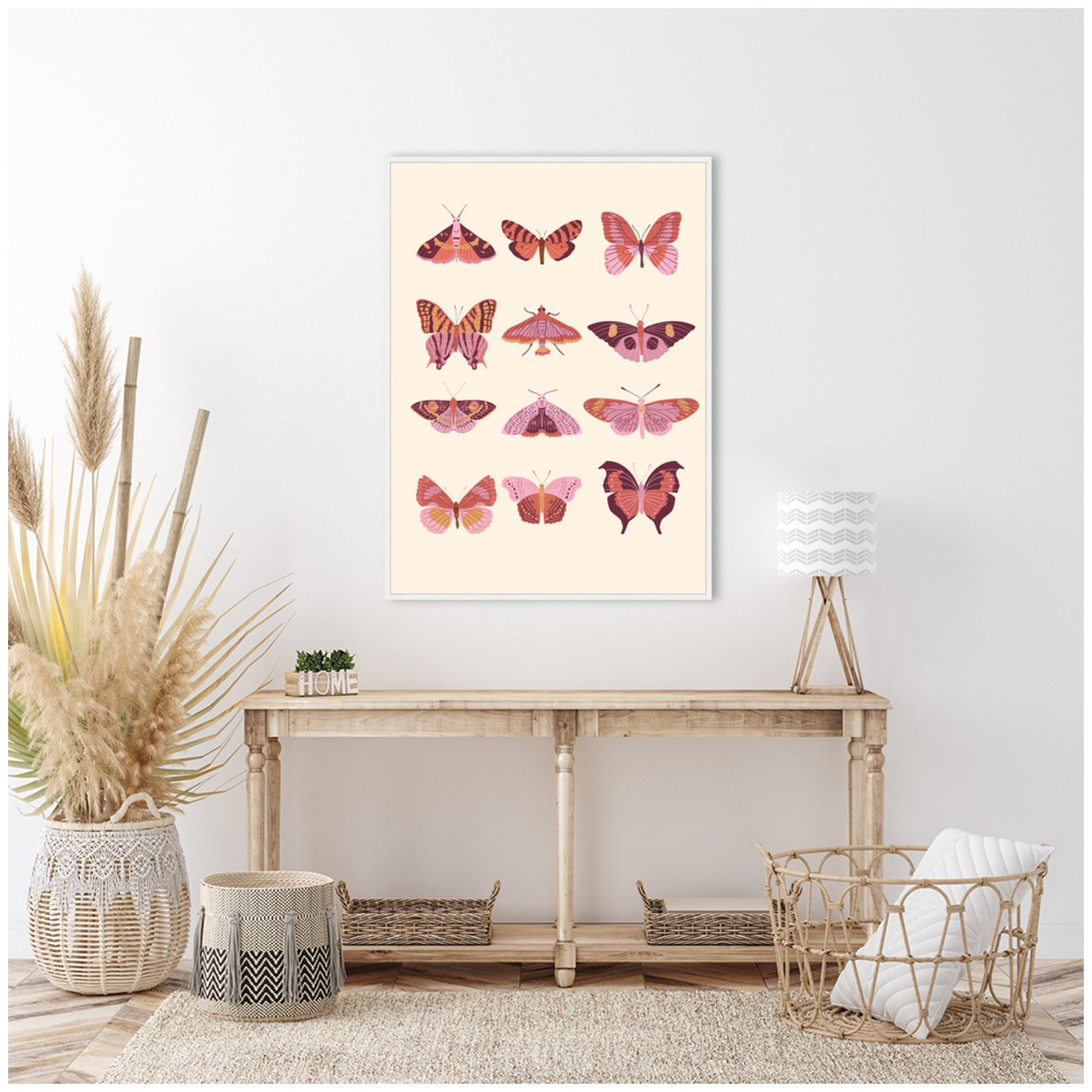 Sylvie Vintage Retro Boho Butterflies Framed Canvas by Honey Island Studio