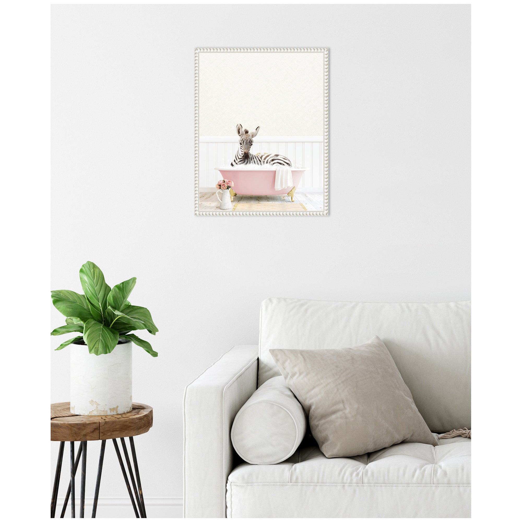 Sylvie Baby Zebra in Cottage Rose Bathtub Framed Canvas by Amy Peterson