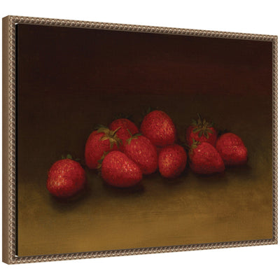 Framed canvas wall art print of Strawberries no date by George Henry Hall in a dark gold beaded frame