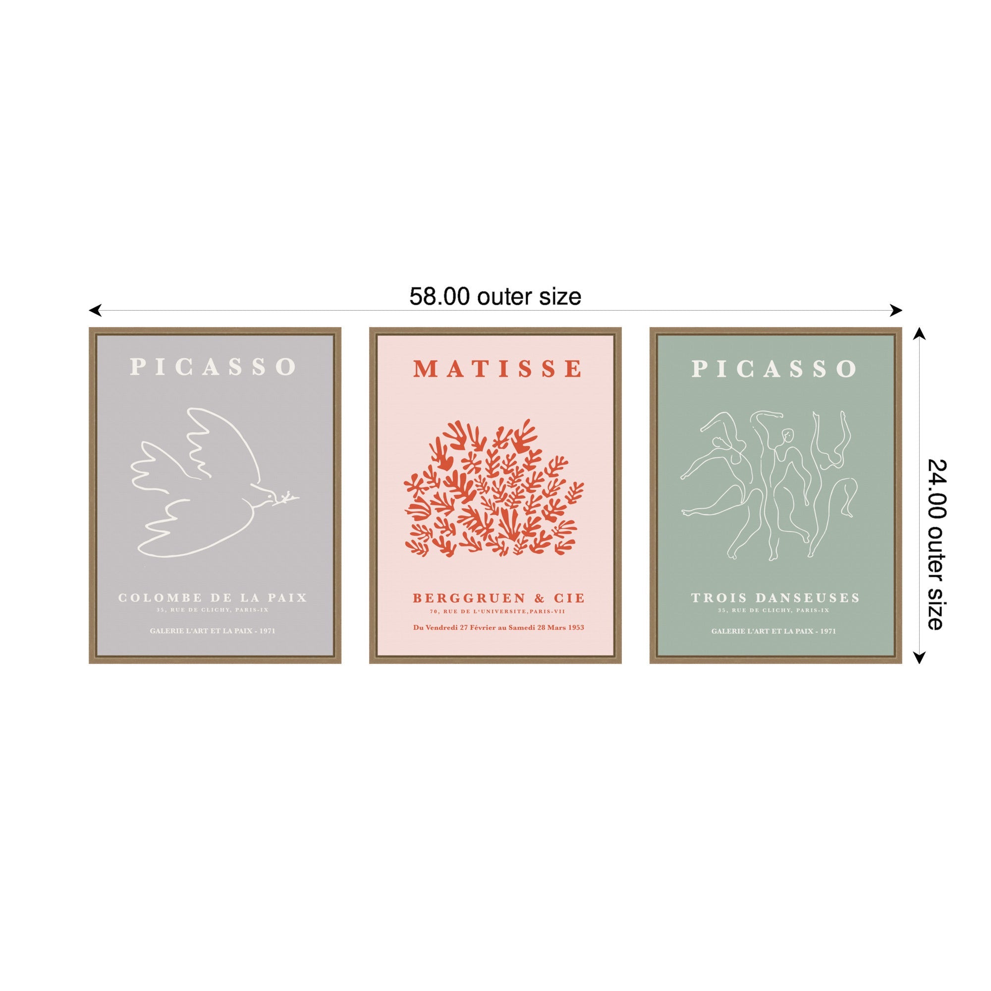 Picasso Inspired Bird & Inspired Dance 3 Piece Framed Canvas Wall Art Set by Gabrielly Guedes