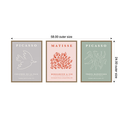 Picasso Inspired Bird & Inspired Dance 3 Piece Framed Canvas Wall Art Set by Gabrielly Guedes
