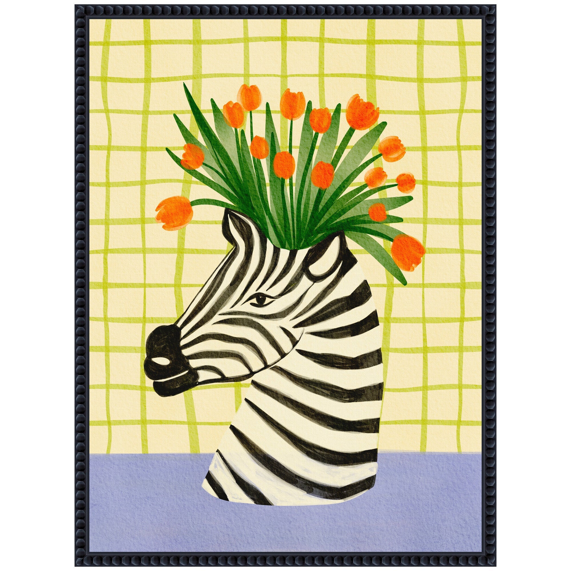 Sylvie Zebra Vase Framed Canvas by Nikita Jariwala