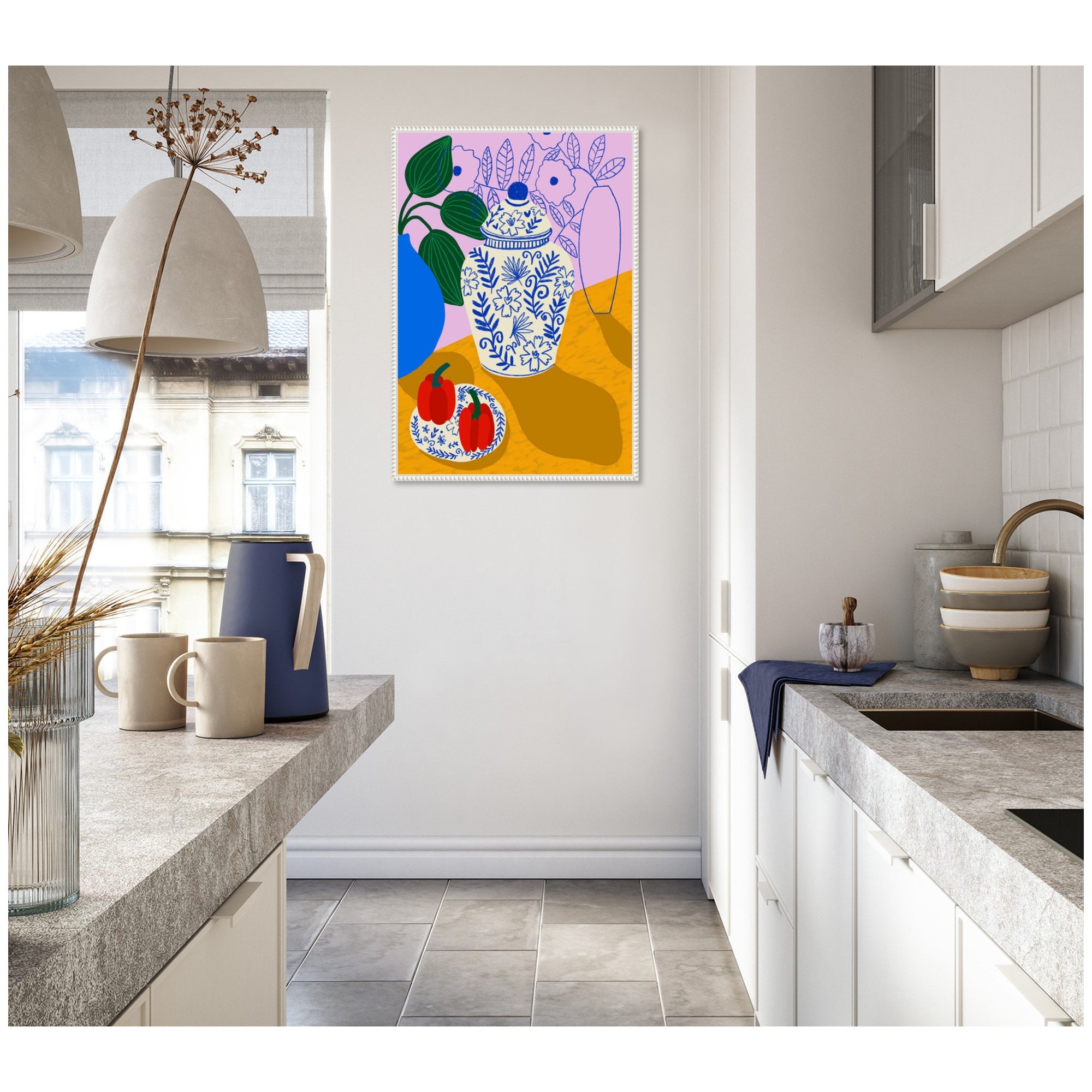 Porcelain and Peppers by Teresa Rego Framed Canvas Wall Art Print