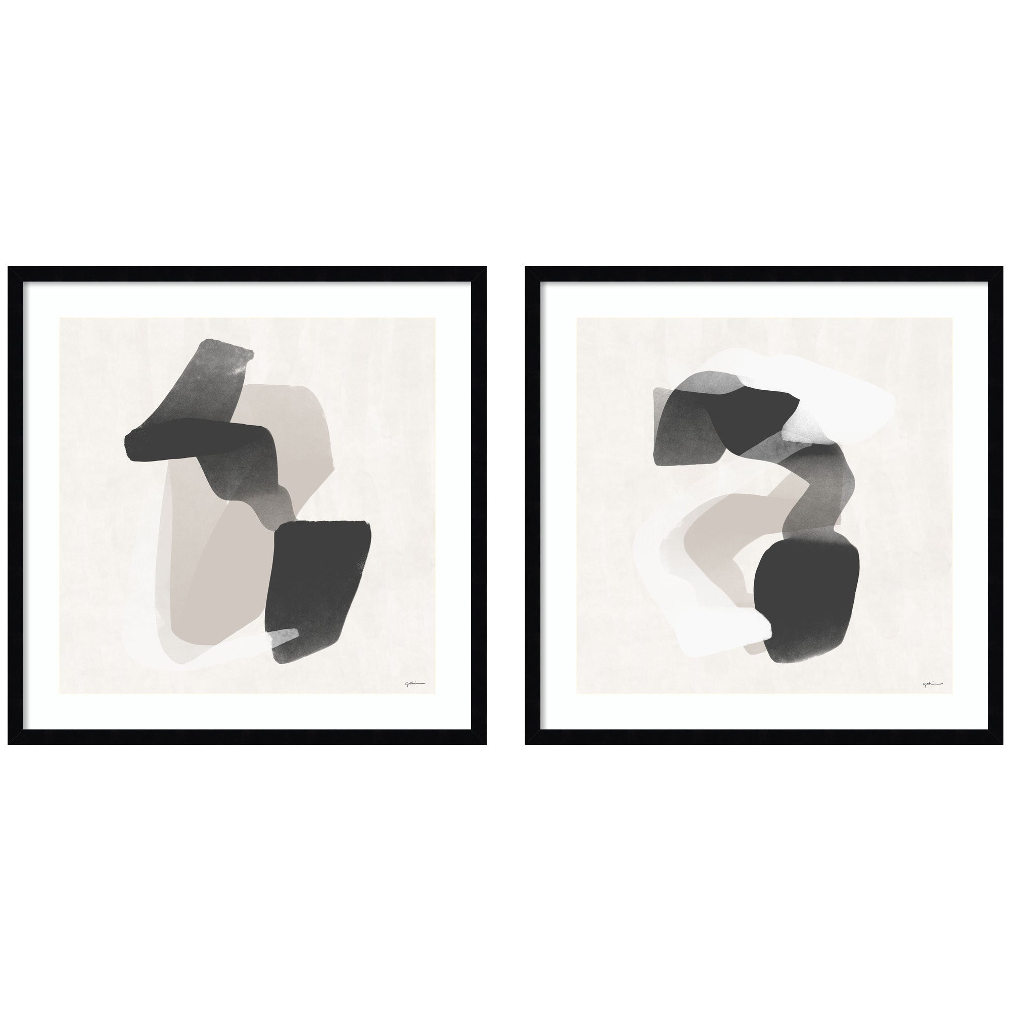 Abstract Neutral 01 & 02 2 Piece Framed Wall Art Print Set by Gabrielly Guedes