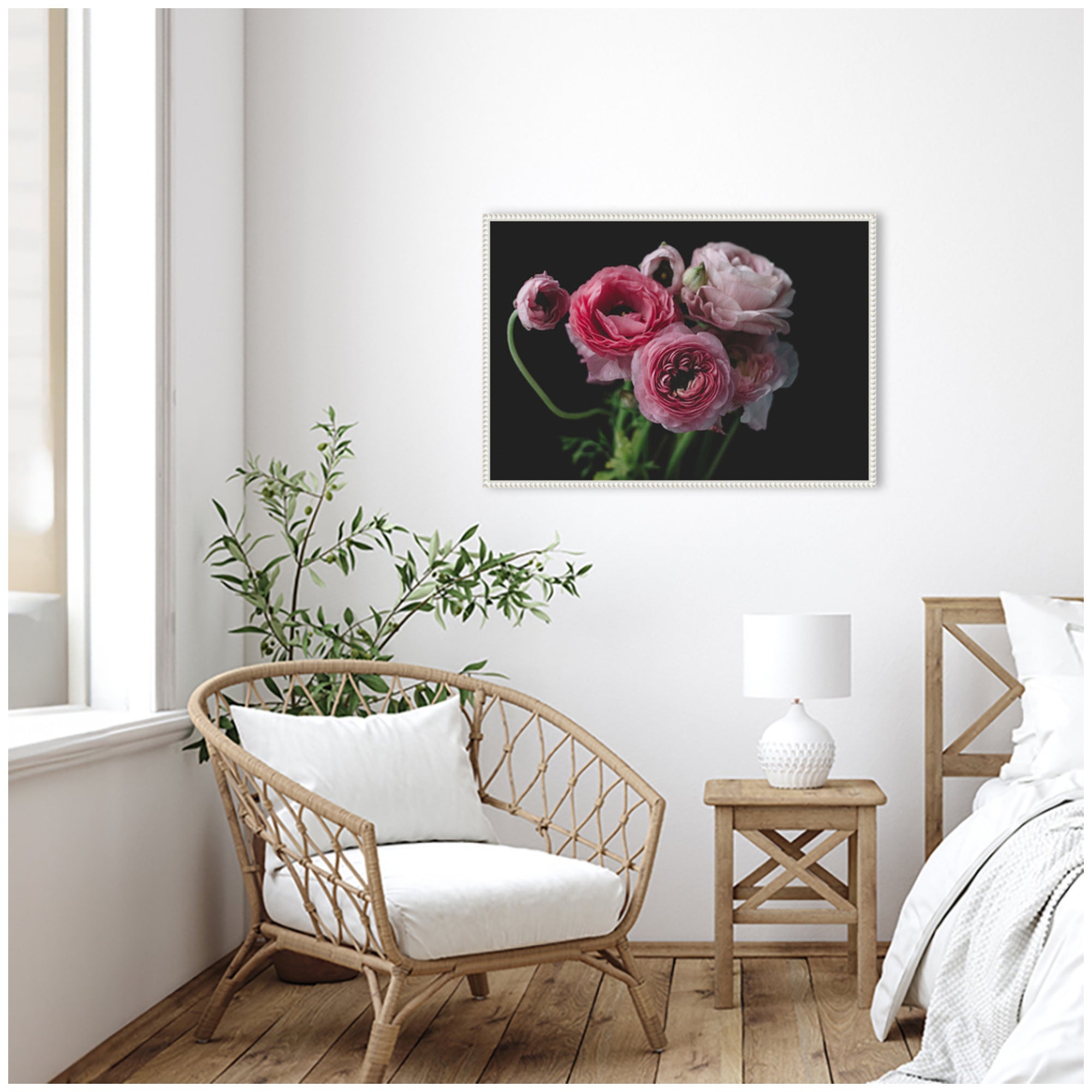 Sylvie Mood Dark Pink Ranunculus Flower Bouquet Framed Canvas by Kristy Campbell