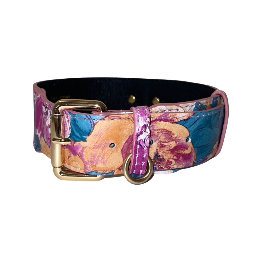 Floral Print Italian Leather Classic Collar with soft floral patterns on a classic collar shape