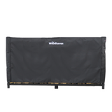 Woodhaven Full Firewood Rack Cover with zipper closure protecting stacked firewood outdoors