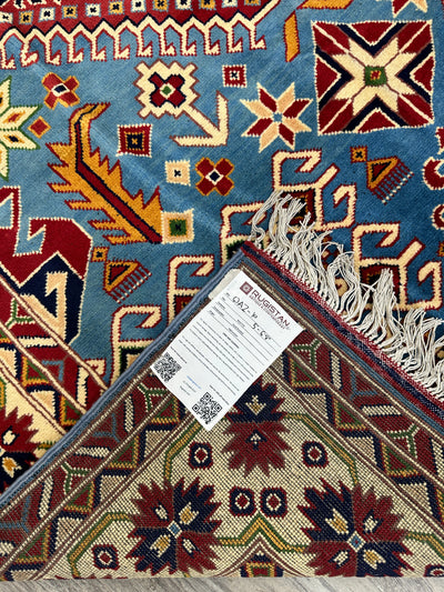 Hand-Knotted Afghani Kazak Wool Rug – 5’0″ x 6’10″ by Rugistan - product image 6 for Resin Society