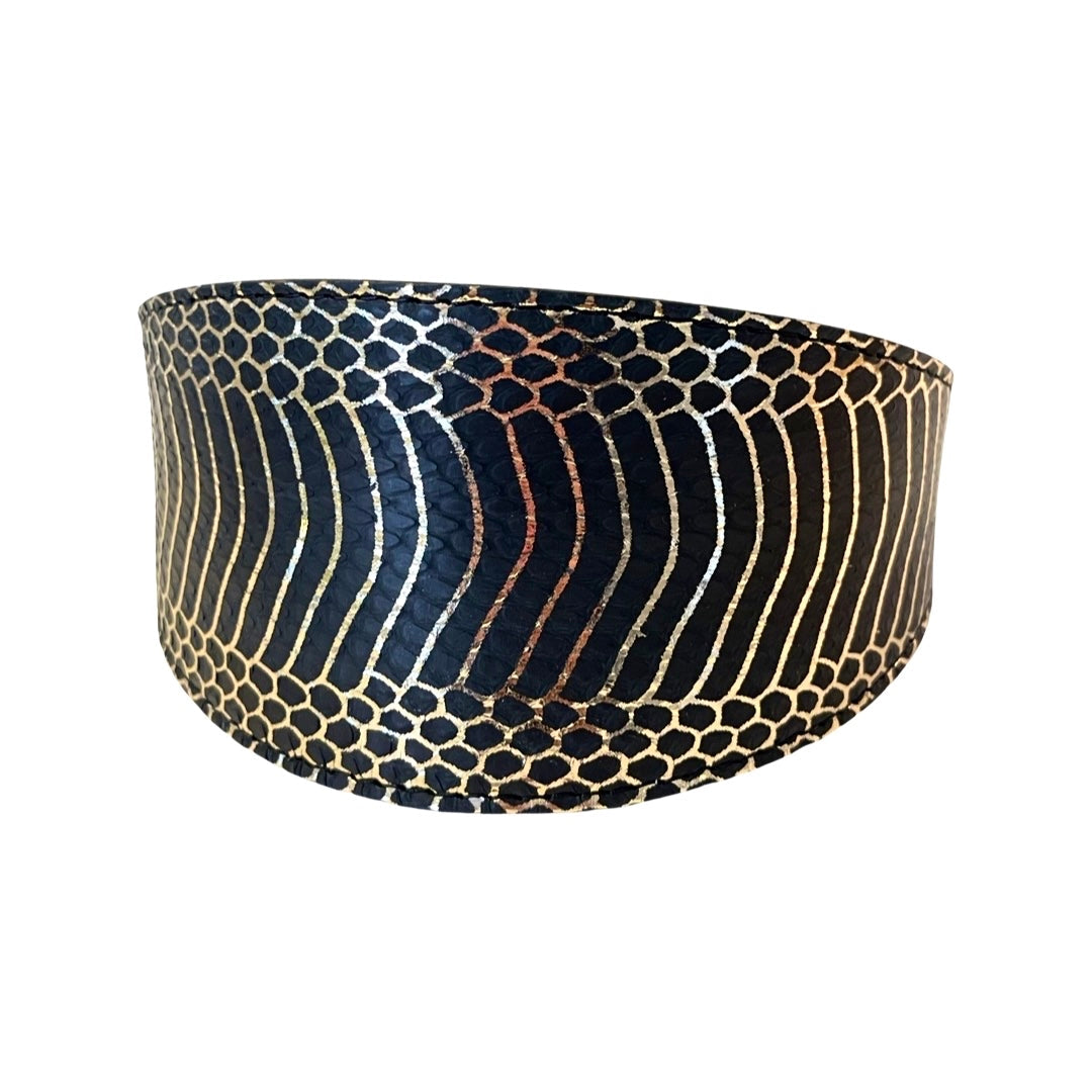 Gold and black snake patterned wide collar with Italian leather lining
