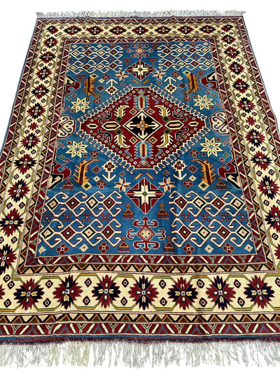 Hand-Knotted Afghani Kazak Wool Rug – 5’0″ x 6’10″ by Rugistan - product image 3 for Resin Society