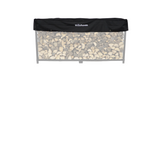 Woodhaven Short Firewood Rack Seasoning Cover in black on a firewood rack