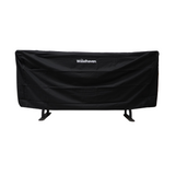 Woodhaven 8 ft Large Crescent Firewood Rack with seasoning cover holding firewood outside a house