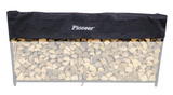 Woodhaven Short Firewood Rack Seasoning Cover in black on a firewood rack