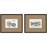 Vintage Postcard Florence & Venice framed wall art set with brown mat and black frames