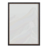 Framed glass print featuring subtle, overlapping minimalist mountain shapes in soft beige and gray tones on a white background.