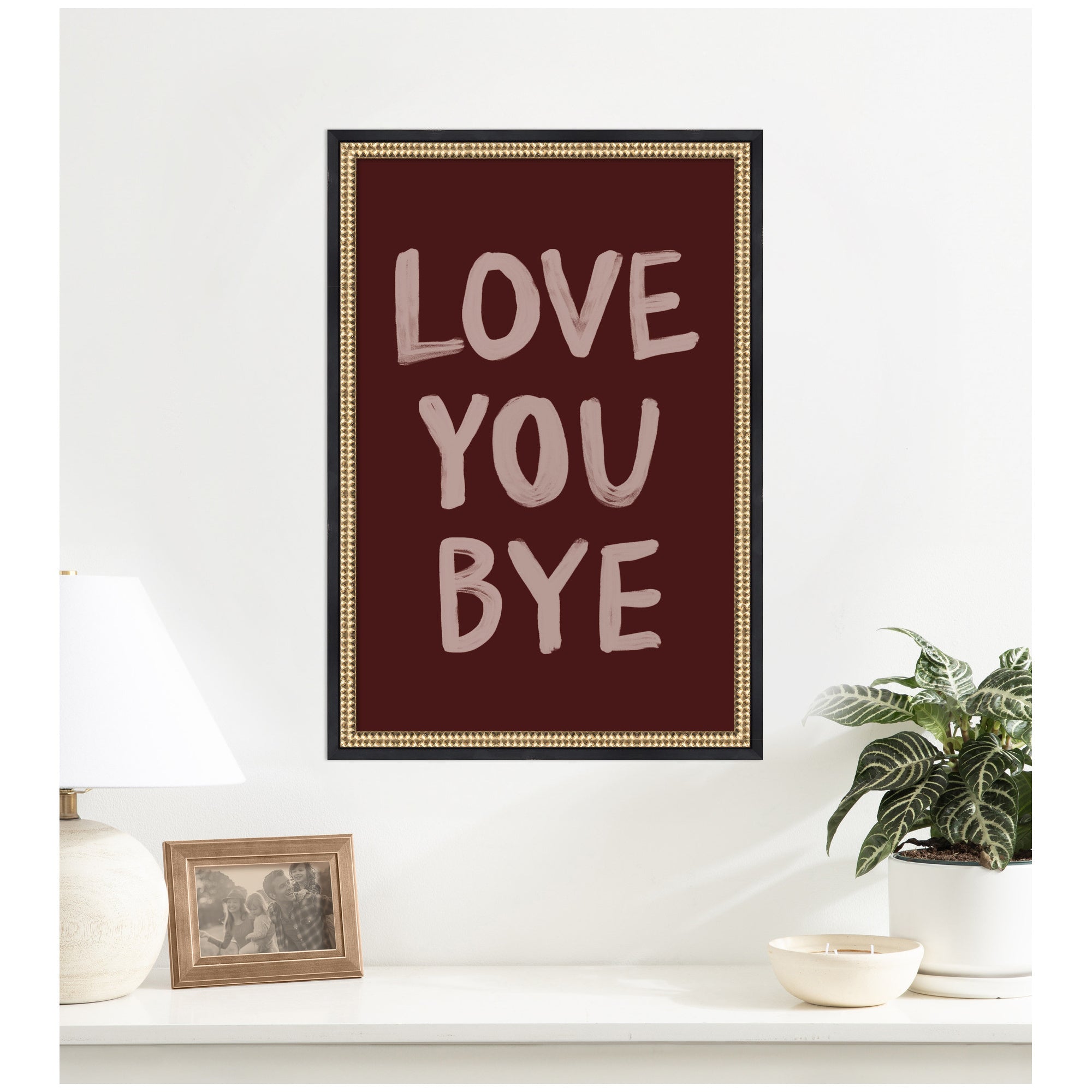 Love You Bye Hand Painted Typography by Lucky Guava Framed Wall Art Print