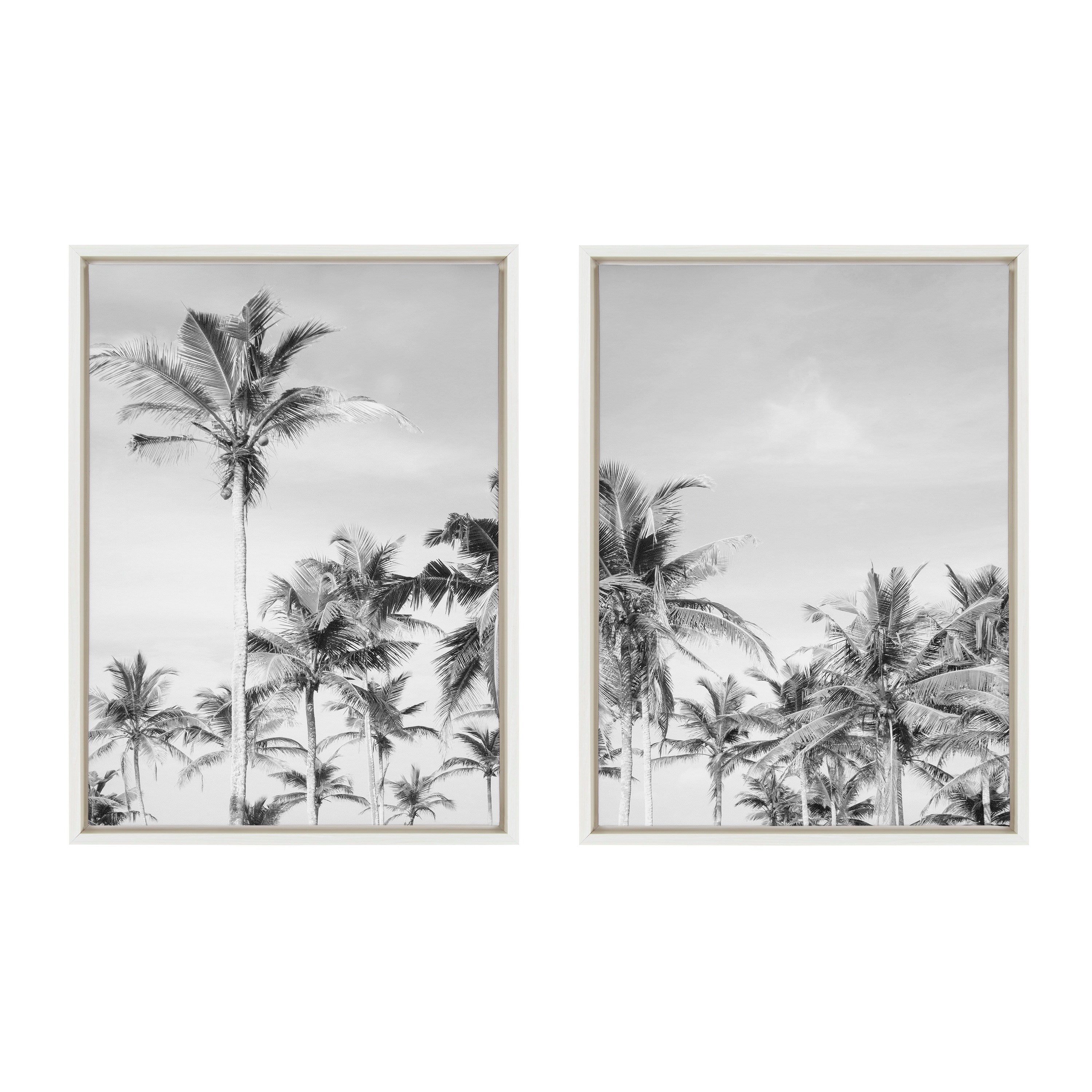 Sylvie Coastal Coconut Palm Tree Beach BW Framed Canvas Set by The