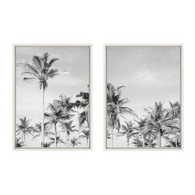 Sylvie Coastal Coconut Palm Tree Beach BW Framed Canvas Set by The