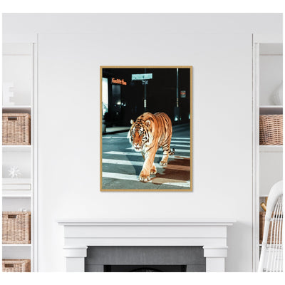 Sylvie Tiger in the City at Night 2 Framed Canvas by Michael Schauer