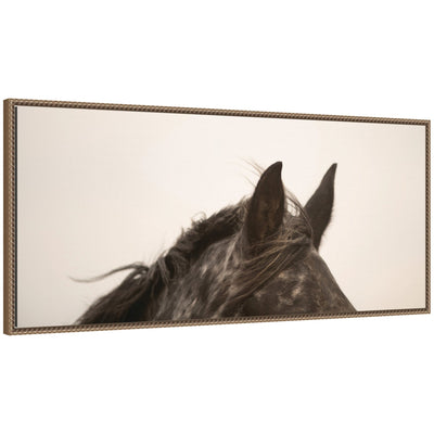 Horse Ears Panel framed canvas wall art showing close-up of horse ears rendered in warm tones