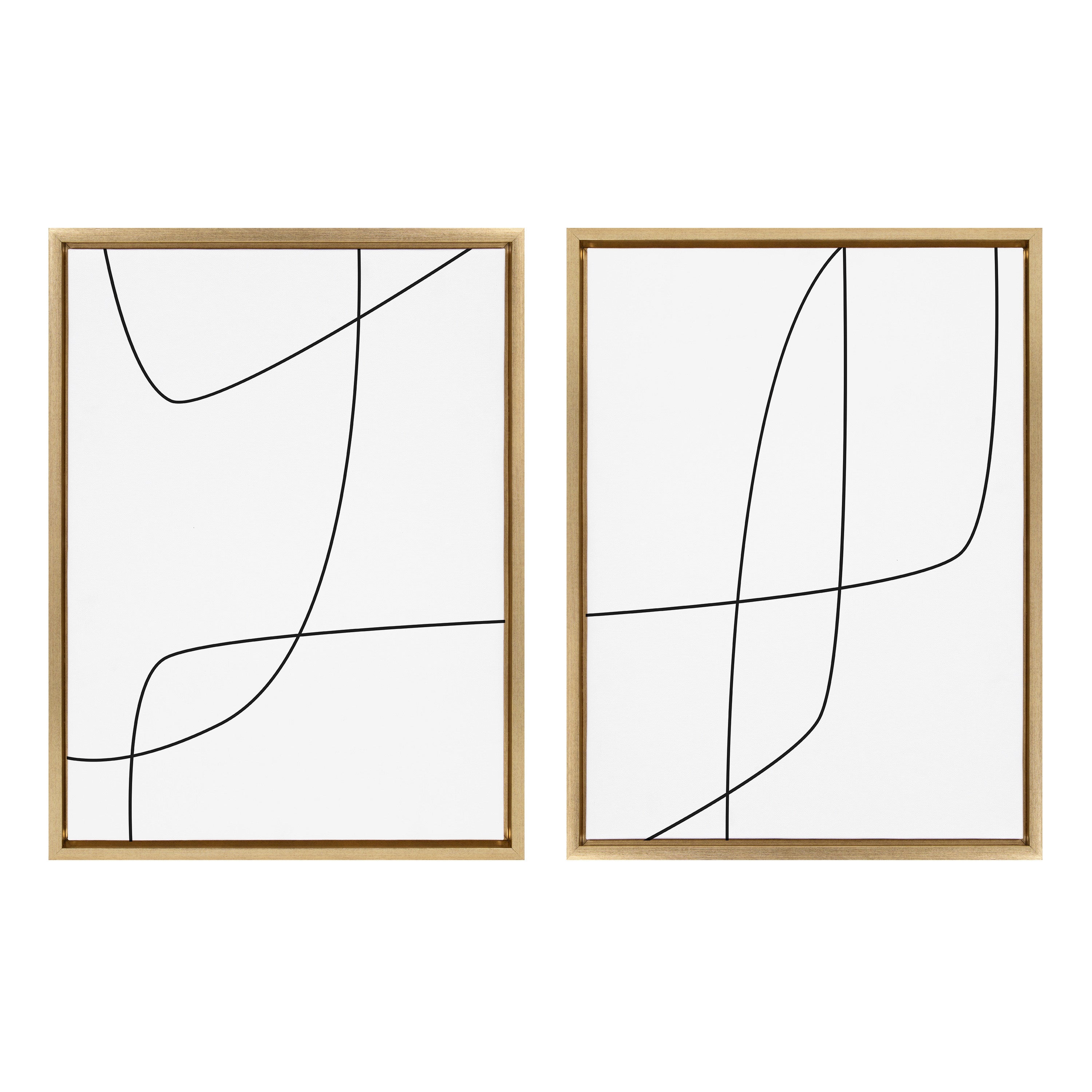 Sylvie Modern Line Abstract 3 and 4 Black and White Framed Canvas by kateandlaurel - product image 10 for Resin Society