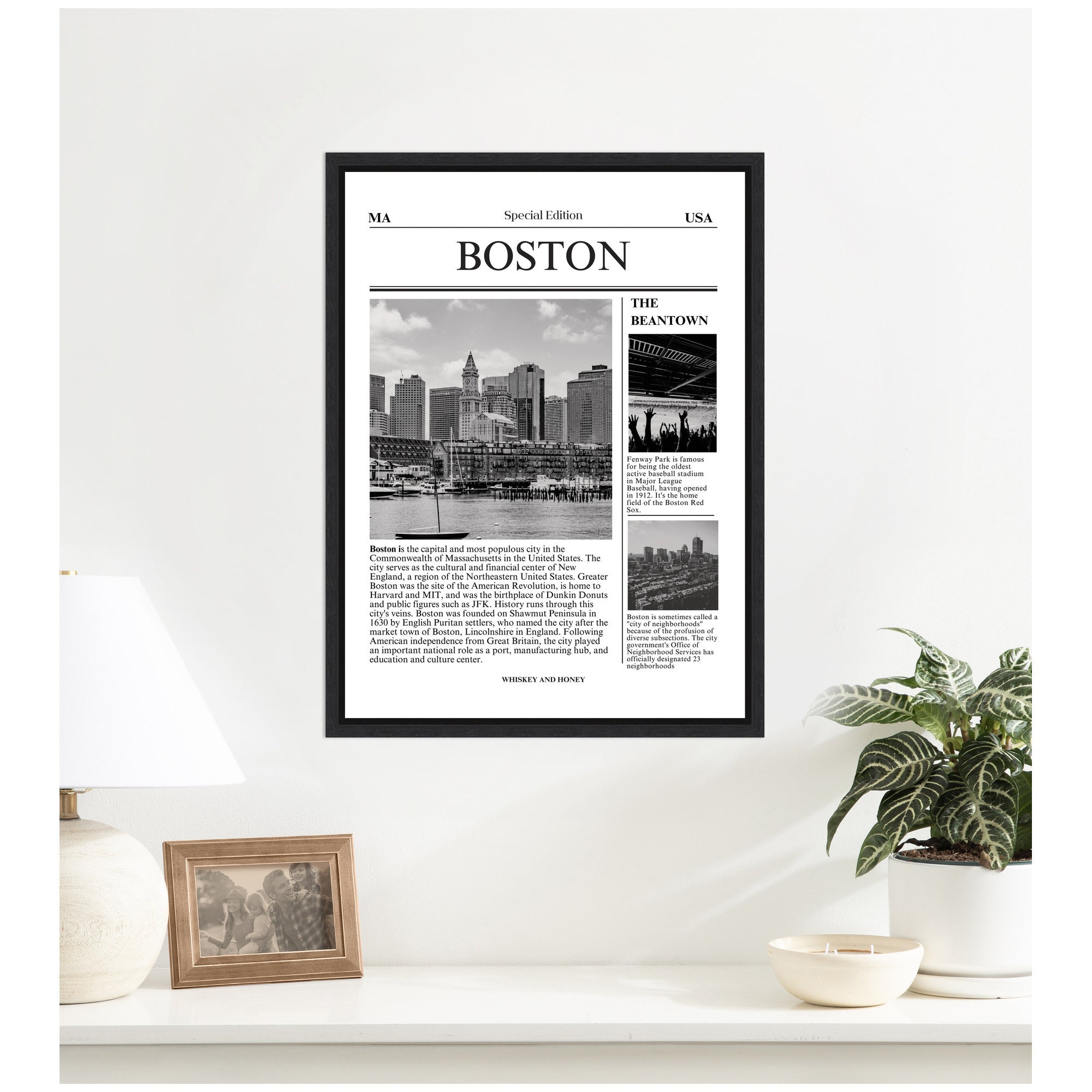 Boston Article by Megan Ryan Framed Canvas Wall Art Print