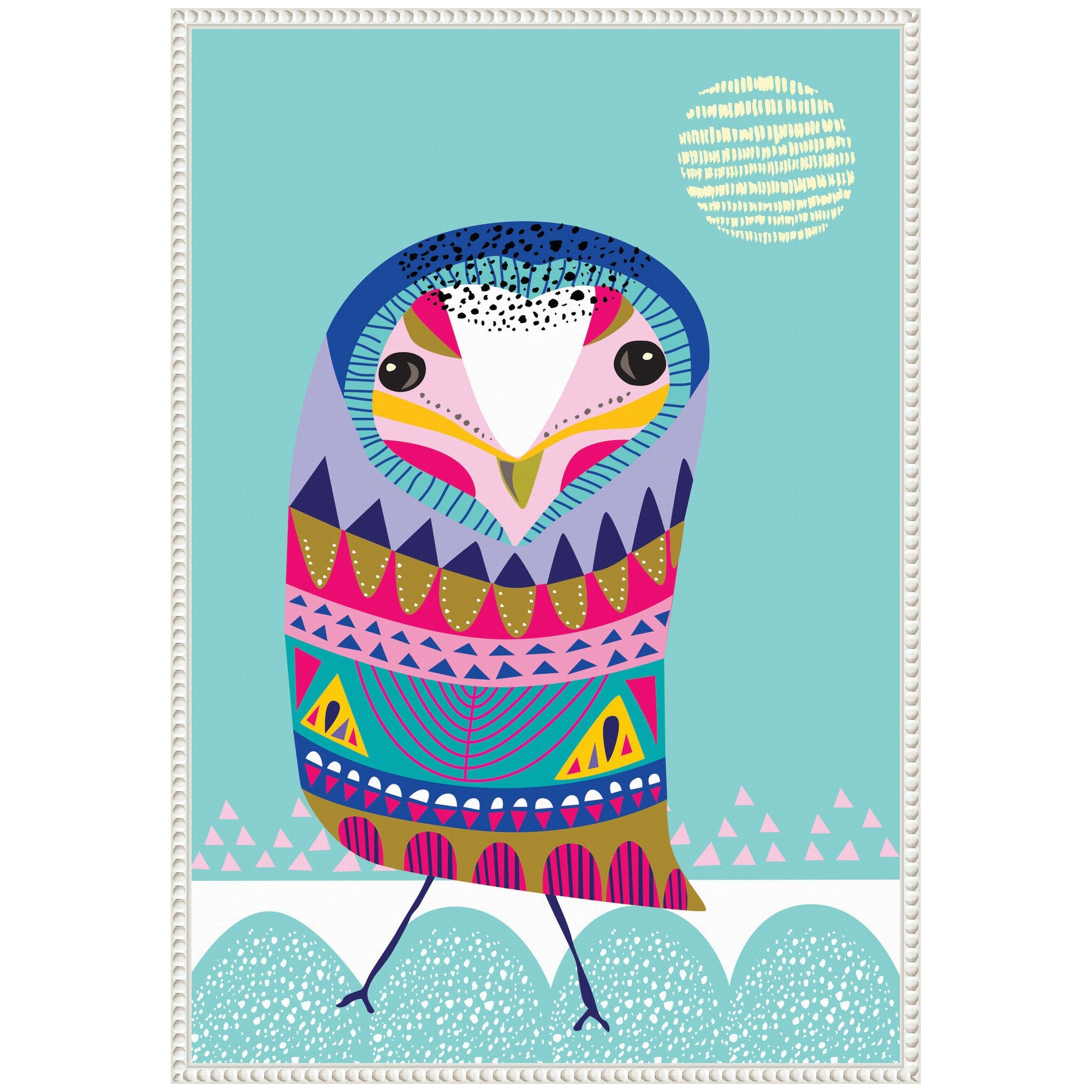 Sylvie Boho Colorful Folk Owl Framed Canvas by Rachel Lee