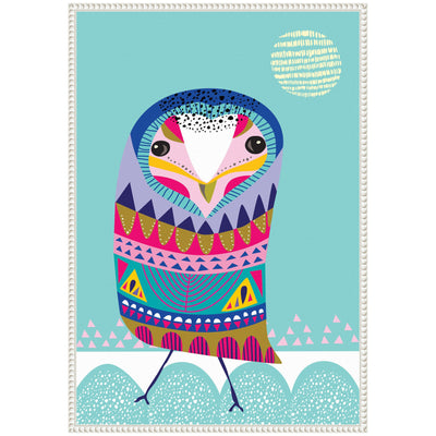 Sylvie Boho Colorful Folk Owl Framed Canvas by Rachel Lee
