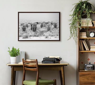 Sylvie Herd of Highland Cows Black and White Framed Canvas by The