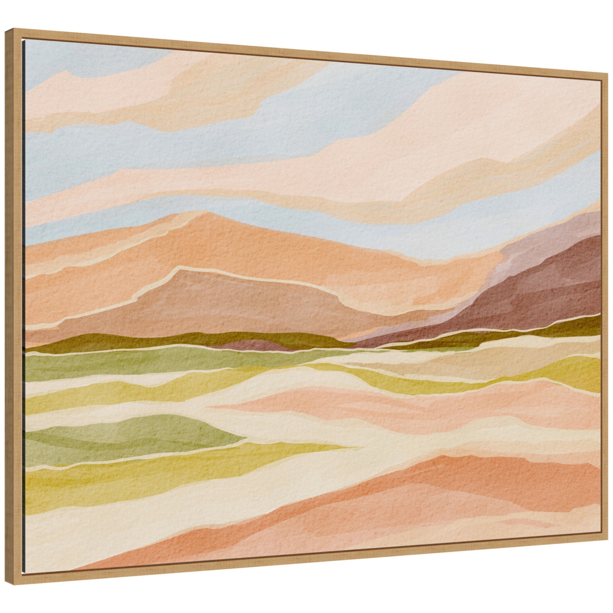 Sylvie Desert Dreams abstract framed canvas art showing layered shapes in muted earth tones