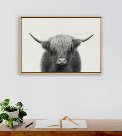 Sylvie Hey Dude Highland Cow Framed Linen Canvas