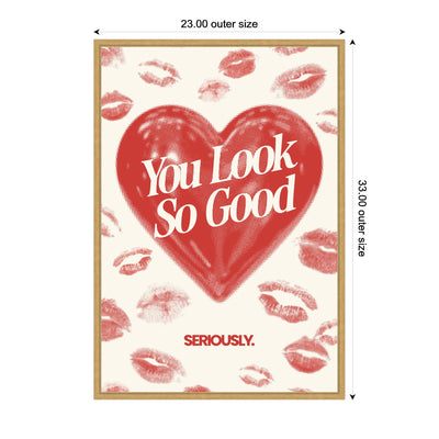 You Look So Good Red Lipstick Inspirational Quote by Lucky Guava Framed Canvas Wall Art Print