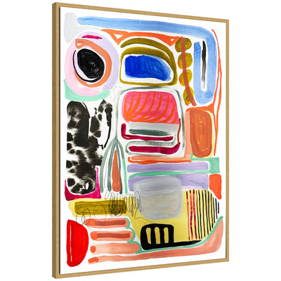 Sylvie Abstract 09 Framed Canvas by Emma Daisy showing abstract shapes in soft beige, grey, and brown tones within a Beaded Black frame.