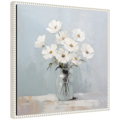 Sylvie White Daisies in a Jar on French Cottage Blue Framed Canvas by The Creative Bunch Studio