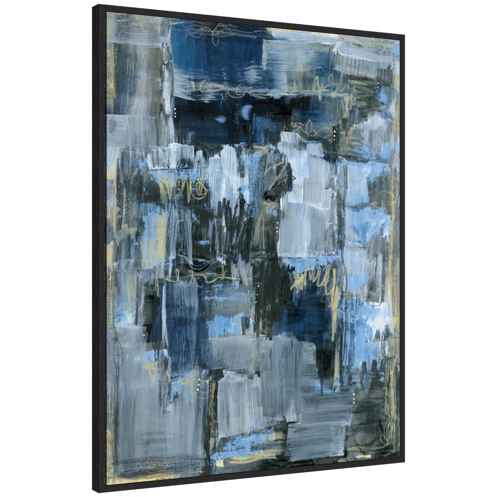 Sylvie Thunder Only Happens When its Raining abstract framed canvas artwork by Leah Nadeau with white, green, orange, and pink brush strokes