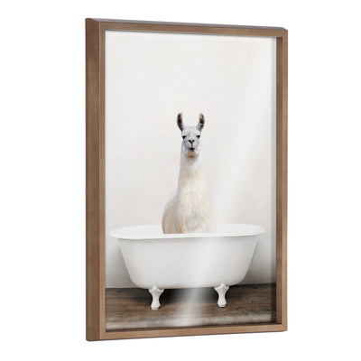 Blake Alpaca in the Tub Color Framed Printed Glass by kateandlaurel - main product image for Resin Society