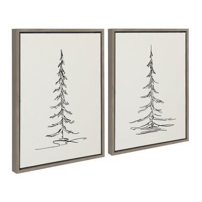 Sylvie Minimalist Evergreen Trees Sketch Framed Canvas Art Set by The Creative Bunch Studio