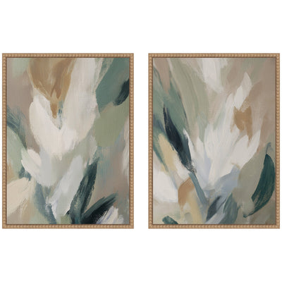 Two-piece framed canvas wall art set showing Plant Form No.
1 and No.
2 by Amy Lighthall in Sylvie Beaded frames