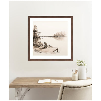Abstract Sketch Of Adirondack Chairs On A Dock by The Creative Bunch Studio Framed Wall Art Print