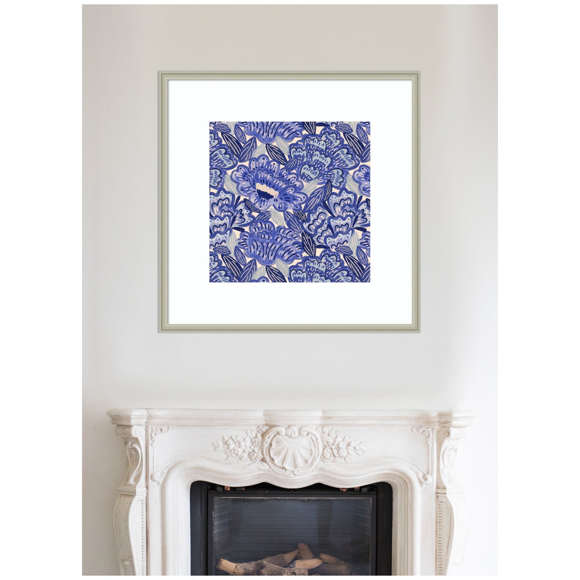 Framed Art Painted Flowers Blue by Carrie Cantwell