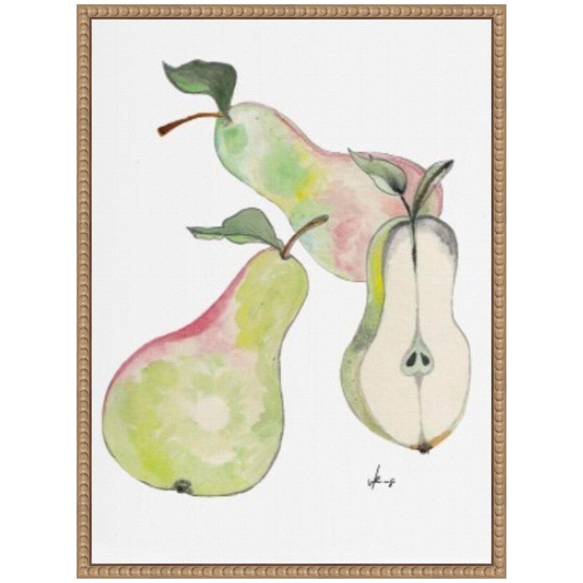 Sylvie Watercolor Green Pears Framed Canvas by Viola Kreczmer