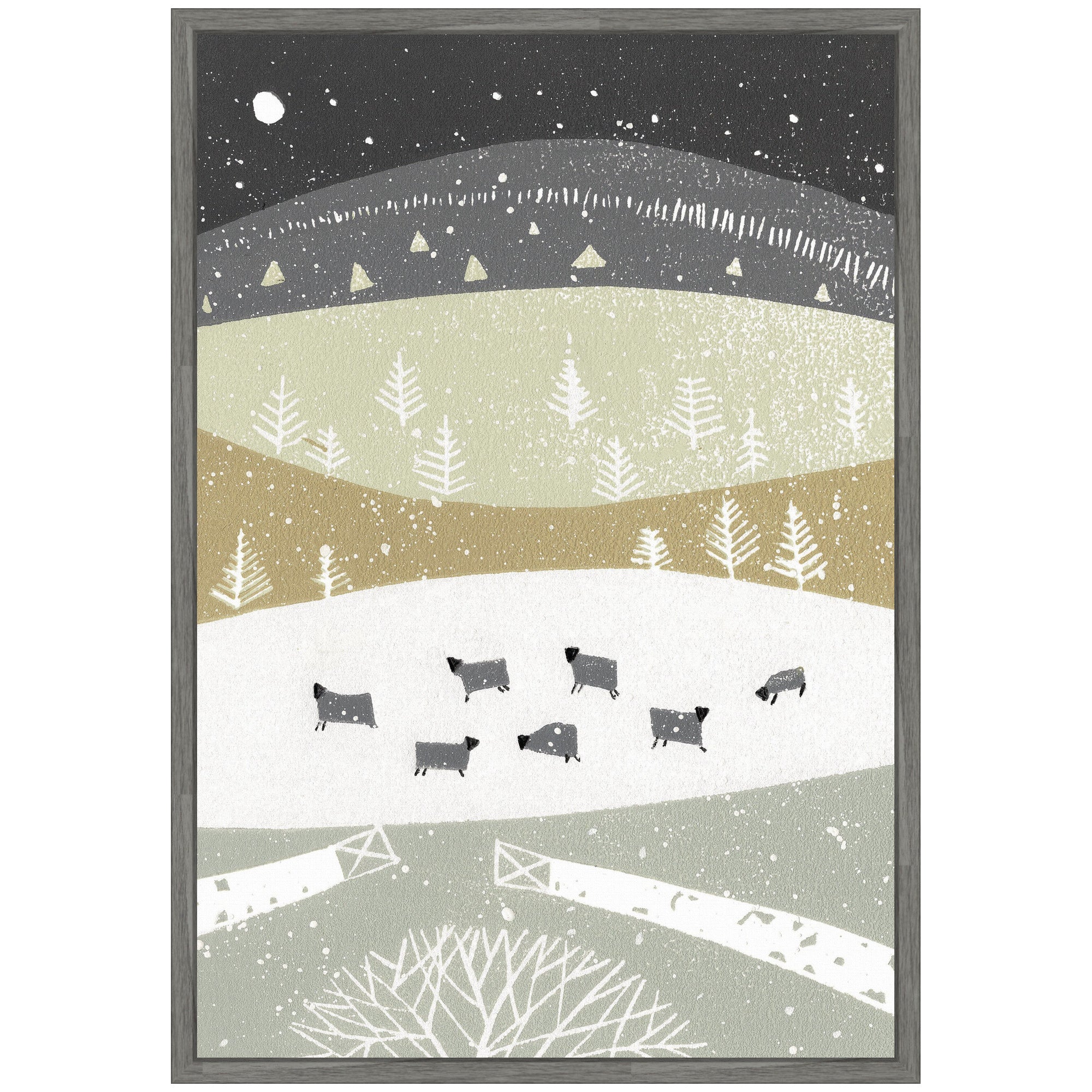 Sylvie Folk Dales Snow Linocut Framed Canvas by Giuliana Lazzerini