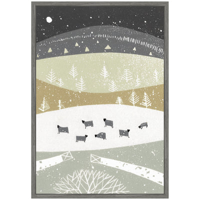 Sylvie Folk Dales Snow Linocut Framed Canvas by Giuliana Lazzerini
