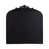Black arch-shaped object with decorative cutout detail on top and multiple evenly placed small fasteners around the edges, viewed from the back.