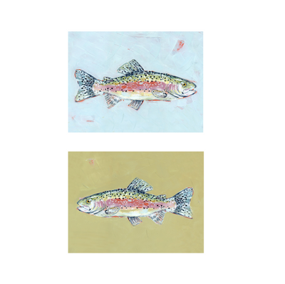 Chasing Rainbows Trout Fish Fine Art Print by Chelsea McShane, vibrant depiction of trout in vivid colors