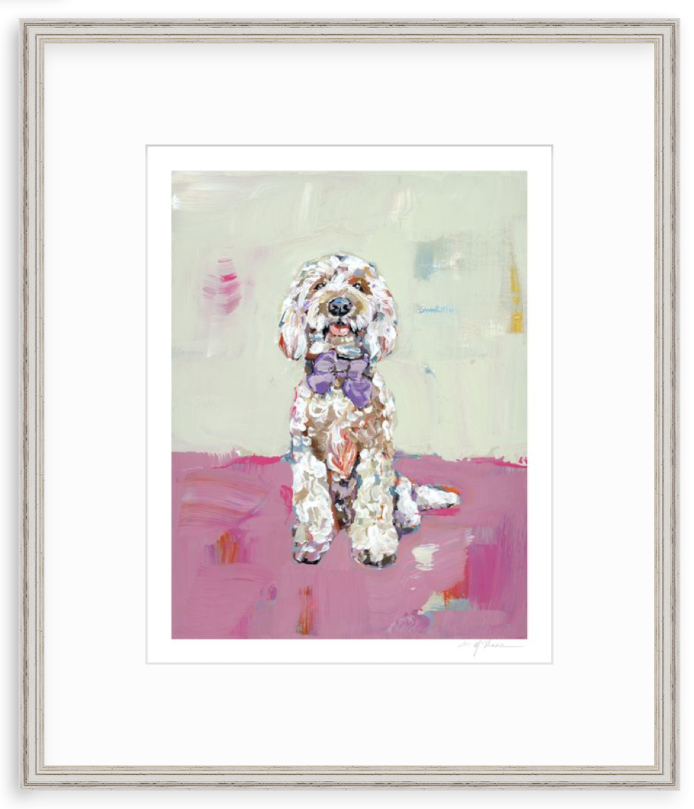 Doodle Dog (pink background) Fine Art Print by Chelsea McShane Art