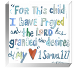 1 Samuel 1:27 Bible Verse Acrylic Tabletop Art displayed on a wooden shelf