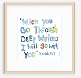 Isaiah 43:2 Blue Bible Verse Fine Art Print
