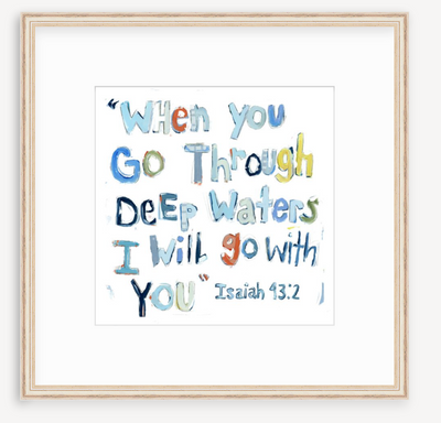 Isaiah 43:2 Blue Bible Verse Fine Art Print