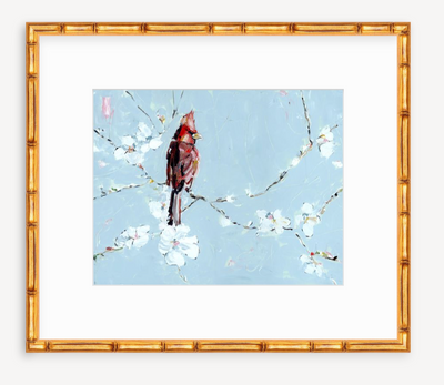 Always With You Cardinal Fine Art Print showing a red cardinal perched on a branch with a neutral background